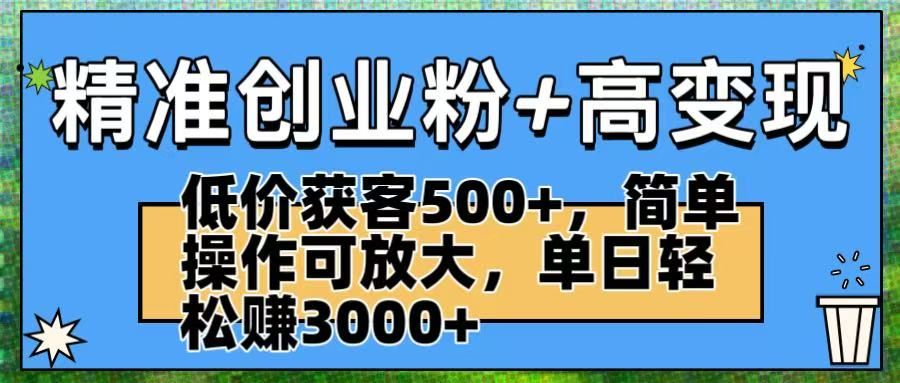 精准创业粉+高变现：低价获客500+，简单操作可放大，单日轻松赚3000+