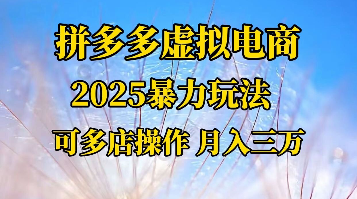 2025暴力玩法拼多多虚拟电商，可多店操作 月入30000+