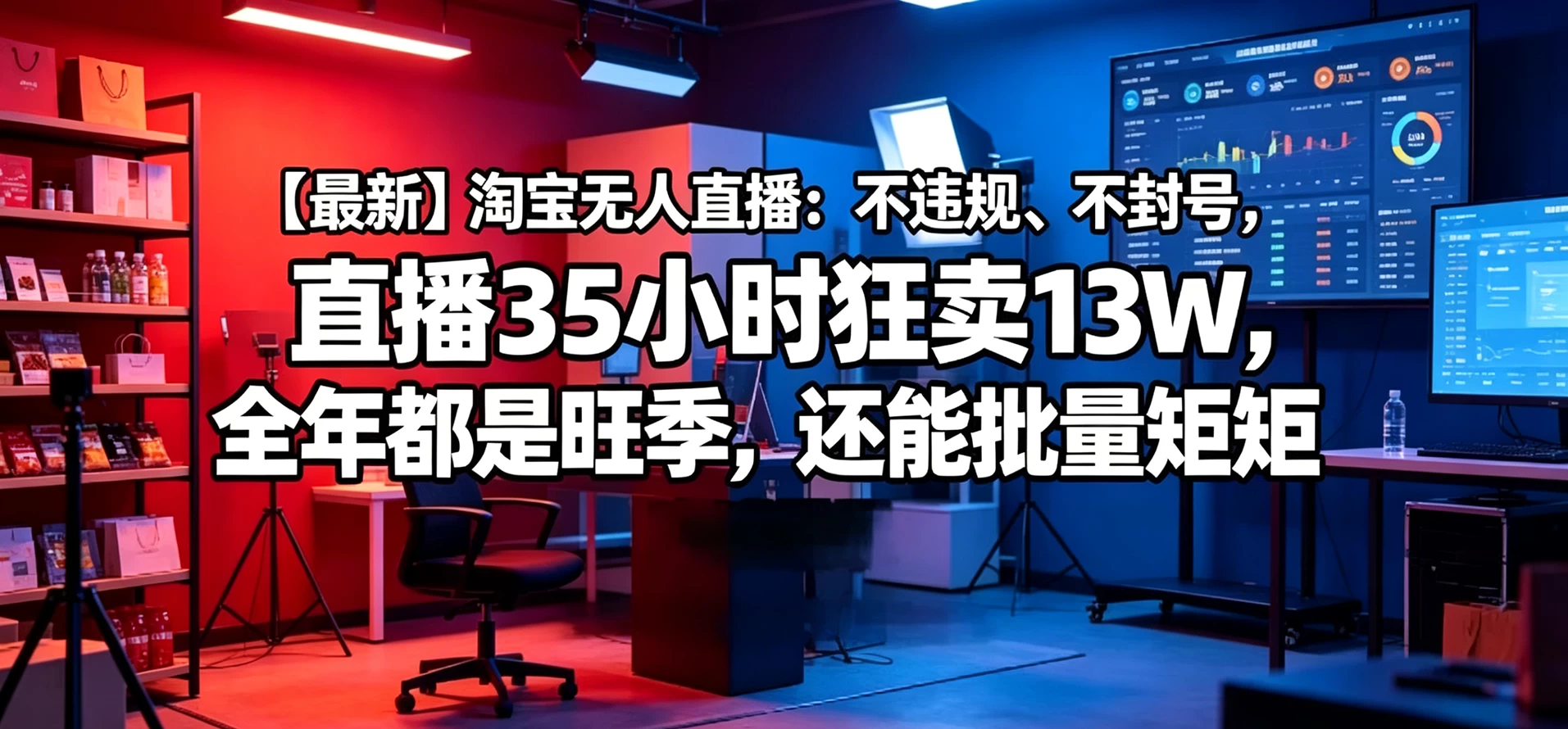 淘宝无人直播：不违规、不封号，直播35小时狂卖13W，全年都是旺季，还能批量矩阵操作 第1张