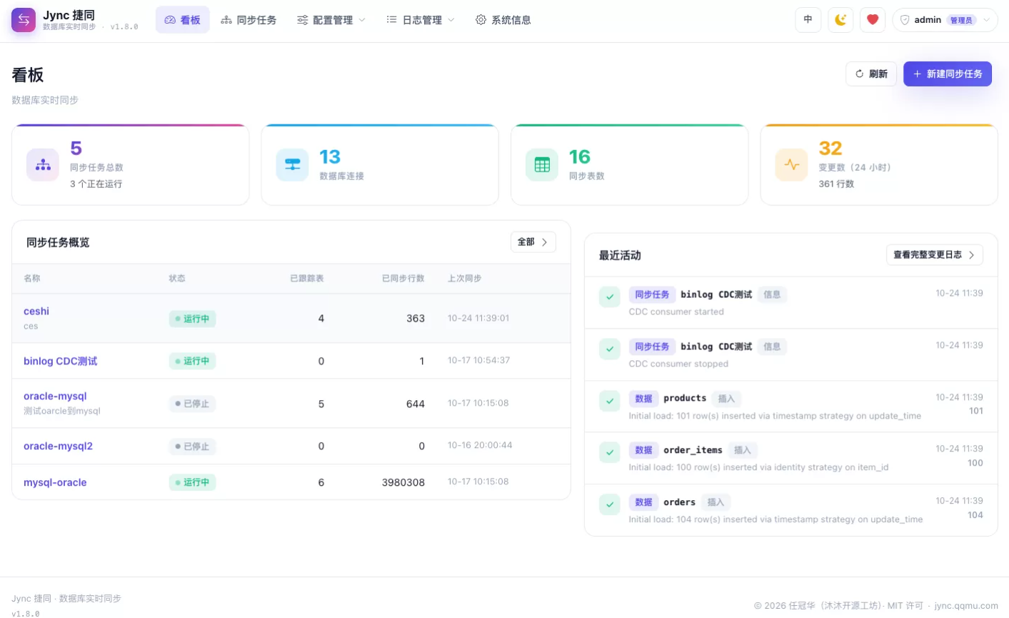 Jync 捷同V1.8.0 - 极简、极速的异构数据库实时同步工具